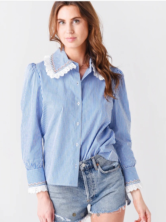 HUNTER BELL Tops - Hunter Bell Miller Top Blue and White Striped Button-Down Shirt Great Condition